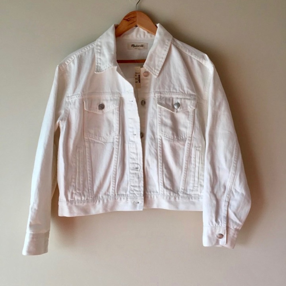MADEWELL Boxy Crop White Jean Jacket Size Large